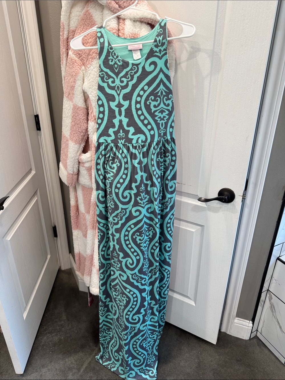 Pink Lily Turquoise & Charcoal Printed Maxi Dress
